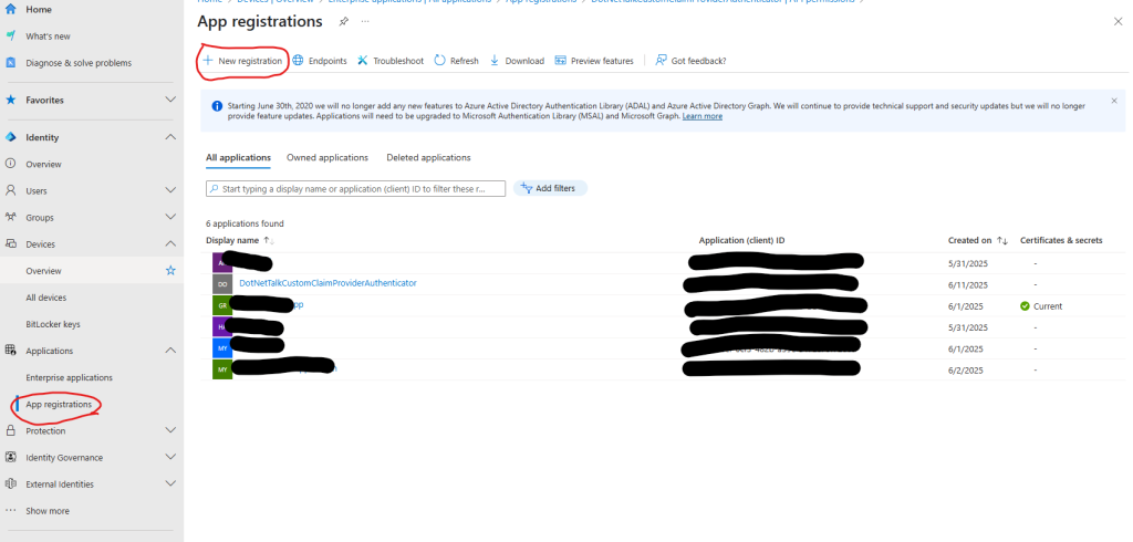 Creating new App Registration for application authentication in Entra ID
